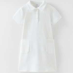 Zara girls White ponte Tennis uniform collar button dress size 13 14 years